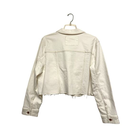 Frye Cropped Raw Hem Denim Jacket Women Size XL White Button Down NWT - Picture 3 of 9